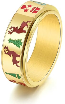 Aotiwe Ringe Vergoldet, Freundschaftsringe Dünn Ringe Im Weihnachtsstil aus Titan Stahl Größe 52 (16.6)
