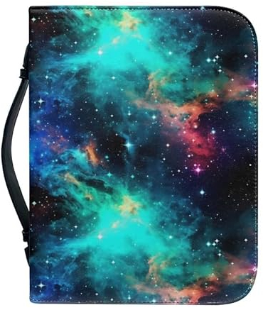 Kuiaobaty Buchhülle mit Galaxienebel-Druck, mit Griff, Kunstleder, Bibeltasche, blaue Sternenhimmel, bruchsicher, mit Reißverschluss