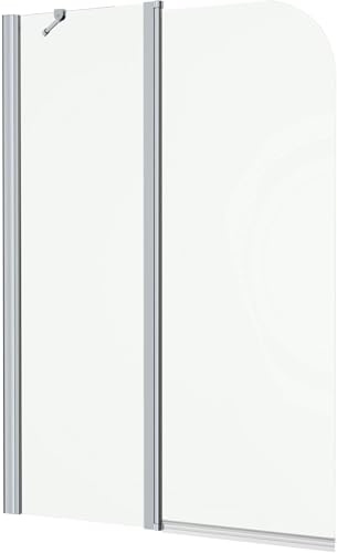 BAYSTONE Bathroom Over Bath Shower Screen 2 Section Curved Chrome 1000mm Modern Reversible 6mm Safety Glass
