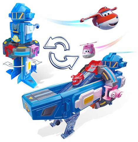 Super Wings 2-in-1-Super-Raumbasis Mit Transformer-Flugzeug Jett und Dizzy, Spielzeug für 3 4 5 6 7 8 9 10 Jahre alte Mädchen und Jungen, Blue