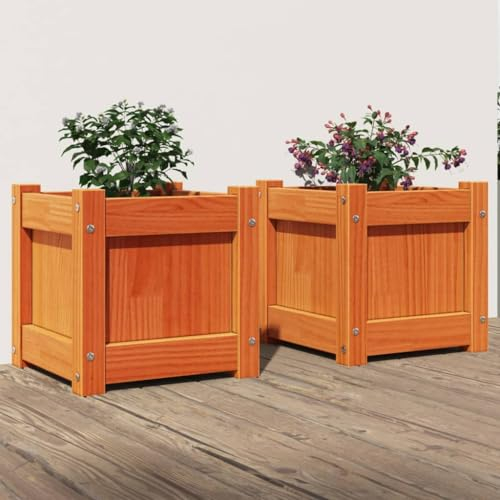 ShCuShan Pflanzkübel 2 STK. Blumenkasten PflanzgefäßE FüR Draussen PflanzenküBel Wachsbraun Massivholz Kiefer - 837399