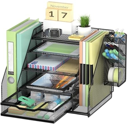 IRYZE Schreibtisch Organizer 5-stufiger Schreibtisch-Akten-Organizer, Schreibtisch-Organizer Mit Schubladen Und Stifthalter, Papier-Organizer Schreibtisch Akten Organizer