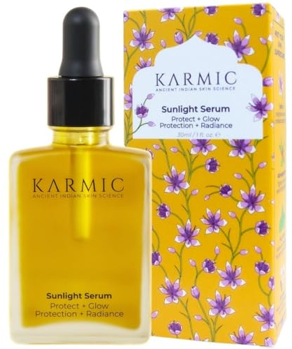 Karmic Skin Brightening Vitamin C Face Serum: With Saffron & Vit. E | Hydrate & Reveal Bright Glowing Skin | Correct Dark Spots | Treat Hyperpigmentation | Organic Facial Oil Skin Care | Women & Men