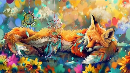 Malen Nach Zahlen, Malen Nach Zahlen Fuchs Paint by Numbers Adult, DIY Blume mit Pinseln und Acrylfarben Handgemalt Ölgemälde Leinwand für Weihnachten Geschenke und Wanddeko, Ohne Rahmen (140x80cm)