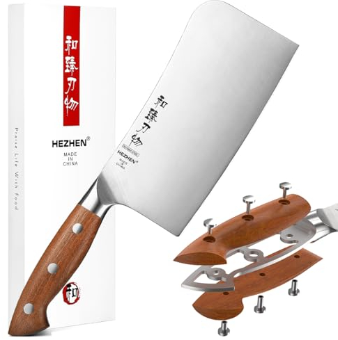 HEZHEN Hacha de Cocina, Cuchillas de Carne de Chef Chino, Cuchillo de Carnicero Cortar Huesos, Full Tang Manche