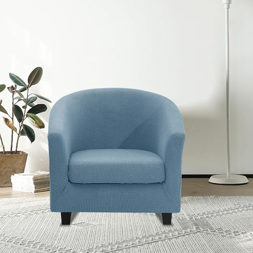 JUNLEBUYI Sesselschoner Elastisch Sesselüberwurf, Wannenstuhl Bezug, Tub Stuhlhussen, Anti-Rutsch Sessel Überzug Sofabezug Für Einzelsofa, Clubsessel, Cocktailsessel Esszimmer Wohnzimmer (Blau)