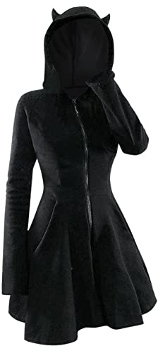 Kleid Damen Pullover Hoodie Sweatshirt Damen Langarm mit süße Katzenohren Gothic Sweatshirts Kapuzenpullover Minikleid Bodycon Mode süße Katzenohren Cat Kawaii Freizeitkleider Party