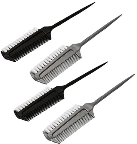 Hinapan 4 spazzole liscianti per coda di cavallo, pettine per capelli multifunzionale, pettine per bordi double face, pettine ergonomico per tintura per capelli, strumenti professionali (nero e