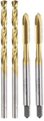 QUARKZMAN Tap and Bit Set di 2 punte filettate metriche M4 x 0,7 e 2 punte elicoidali da 3,3 mm, con rivestimento in titanio M35 HSS-CO/HSS-6542