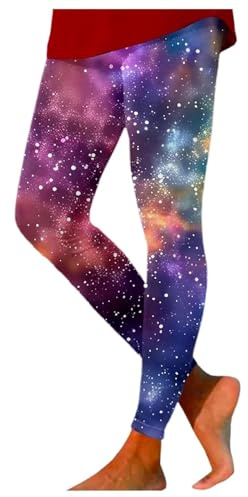 Pamqsen Galaxy Leggings Damen Yogahose Mit Hohem Taillenbund Workout-Leggings Bunte Leggings Galaxy Kostüm Damen Weltall Kostüm Damen Ausgefallene