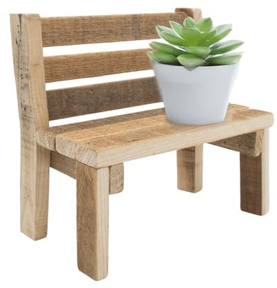 Spetebo Miniatur Dekobank aus Holz - 23 x 21 cm - Deko Blumenbank klein naturbelassen - Gartendeko Mini Holzbank Blumenständer Pflanzen Blumen Bank