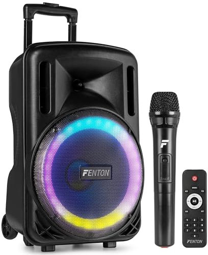 Fenton FT10LED MK2 Enceinte Soirée Bluetooth LEDs Bluetooth avec Batterie Intégrée - 450 Watts, Micro UHF Inclus, Modes Lumineux, 10 Pouces, Une Enceinte Nomade Idéale pour Animer Vos Soirées
