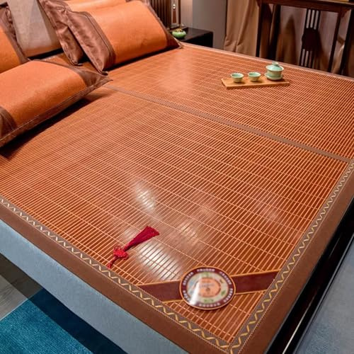 Esterilla Plegable De Bambú De Doble Cara Para Cama, Esterilla Carbonizada Transpirable Para Adultos, Esterilla De Paja Con Funda De Almohada, Bambú Natural, Gruesa Y Duradera(135x200cm(53x79in))