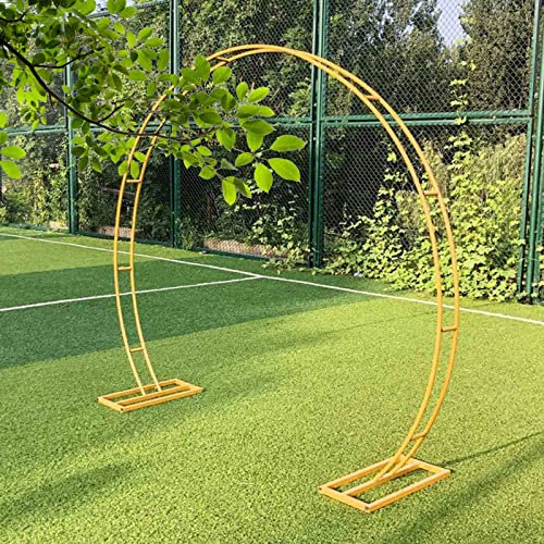 Arche de jardin ronde en métal robuste avec piédestal revêtu de poudre en noir/blanc/or, parfaite pour décoration de roses et toile de fond de fête (2,6 x 3 m)