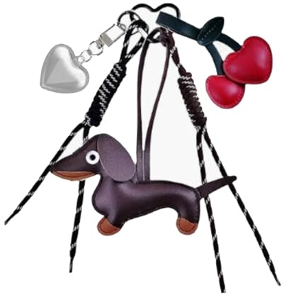 CYXZMYA Dackel Schlüsselanhänger,Dackel Anhänger,Taschenanhänger Leder,Tasche Anhänger,Schlüsselanhänger Mit Hund Und Kirsche,Geeignet Zum Aufhängen An Geldbörsen,Schlüsseln,Reißverschlüssen