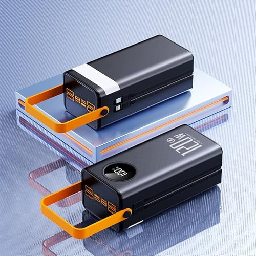Power Bank, 50000mAh Grande Capacità 22.5W-PD20W (4 uscite e 2 ingressi), cavo dati integrato, con funzione di ricarica rapida, adatto per smartphone, ecc.