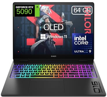 HP OMEN MAX 16-ah0006ns - Ordenador Portátil Gaming de 16 OLED 240Hz (Ultra 9-275HX, 64GB RAM, 1 TB, NVIDIA GeForce RTX 5090 24GB, WiFi 7, Windows 11) Negro - Teclado QWERTY Español