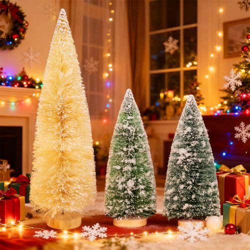 3 Stück Weihnachtsbaum Mini Künstlich 3 Größe Miniatur Tannenbaum Weihnachtsbaum Klein mit Holz Basis, Christmasbaum Mini Grün Tannenbaum für Weihnachtsdeko, DIY, Tischdeko,Schaufenster 10/15 /20 cm