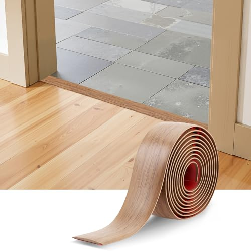 Fentar Perfil de Transición para Suelo para Puertas, Tapajuntas Suelo Adhesivo de 200x4cm, Perfil de Transición Impermeables Flexibles para Decoración de Bordes de Alfombras (Roble Amarillo)
