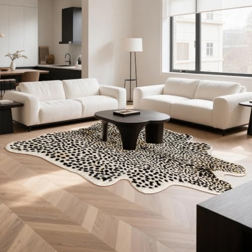 Huichenxing2021FURSTORE Leopard Rug Cheetah Print Rugs for Living Room Bedroom Faux Animal Print Area Carpet Cowhide Skin Mat 4.6x5.8ft