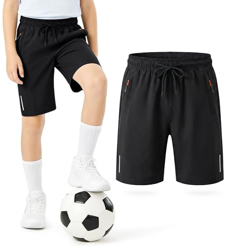 Tokeya Boys Shorts Kids School PE Sports Quick Dry Short Age 5-13 Years | Breathable Comfortable Activewear Short, Elastic Waist Drawstring, Zipper Pockets, Football Running Training Gym Athletic