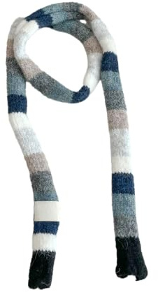 Kashmirscarf， 190 * 10 cm orange/grön regnbågsfärgad smal halsduk ullrandig ullhalsduk söt(Blue and Black)