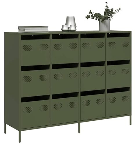 Nqyjm - Mueble de almacenamiento con 12 cajones, aparador, color verde olivo, 135 x 39 x 103,5 cm, acero laminado en frío, armario lateral armario para comedor, cocina, sala de estar, dormitorio
