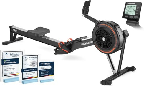 YOSUDA R2 Rowing Machine for Home, Adjustable 10-Level Air Resistance, Professional Foldable Rower Machine, Ergonomic Comfort Seat, Self-Powered Monitor, Bluetooth & App, 136cm Row Rail