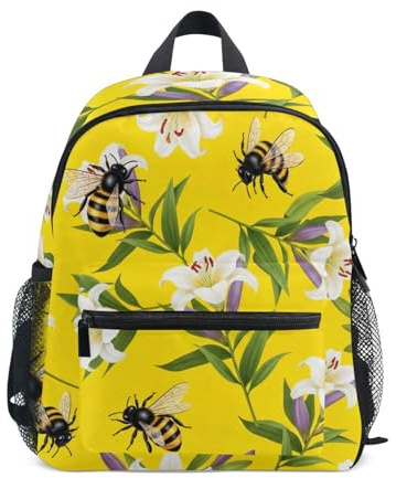 Sac à dos pour tout-petits, garçons et filles, abeilles, fleurs de lys blancs, mini sacs à dos pour maternelle avec étiquette nominative,, Fleurs de lys blanches abeilles, 3-5 Years