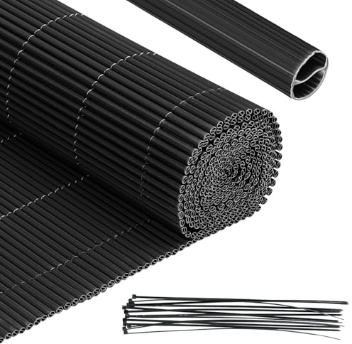 Peviasot PVC Sichtschutzmatte Balkon 80x500 cm Grau – Rundrohr mit Verstärkungsstreifen, Balkon Sichtschutz ohne Bohren, Windschutz & Sichtschutz für Gartenzaun, Terrasse & Geländer