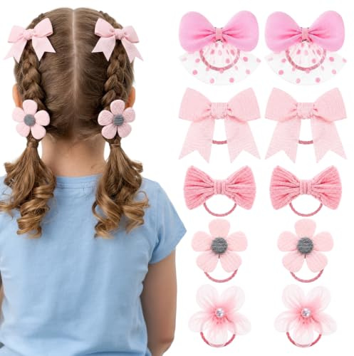 10 stycken rosa hårsnoddar med rosett, söta elastiska hårband med rosett, blomhårsnoddar, hästsvanshållare, band, fjärilsrosett, tillbehör för kvinnor, flickor, småbarn, ljus färg