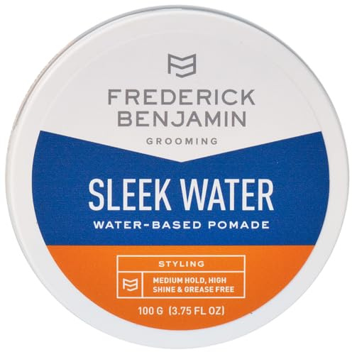 Frederick Benjamin Sleek Water Pomade for Men, Light & Easy to Apply Water Based Hair Pomade, Medium to Strong Hold, High Shine, Grease Free, Infused with Argan Oil & More, 3.75oz
