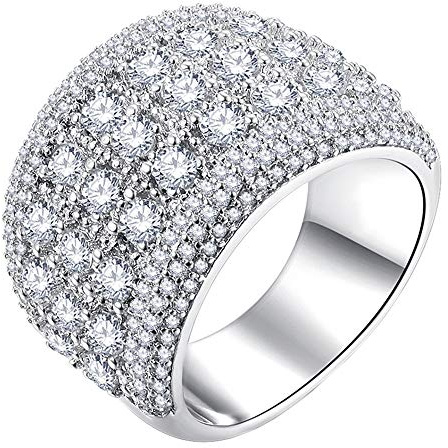 PAMTIER Bague de Fiançailles à Large Bande avec Zircone Cubique pour Femme Taille 62