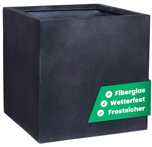 VIVANNO Pflanzkübel Fiberglas Block Frostsicher - 40x40x40 cm - Anthrazit | Blumenkübel Quadratisch in Steinoptik für Draußen & Drinnen - Wetterfester Pflanztopf mit 64 L Volumen - Anthrazit Grau