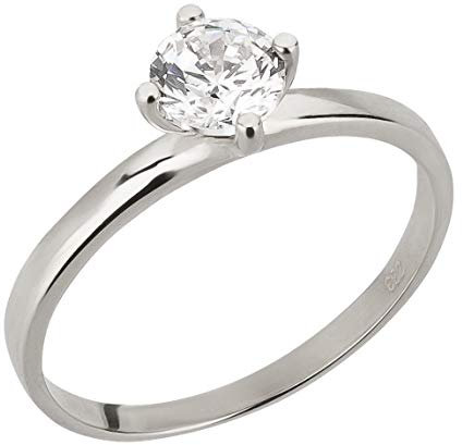 Ardeo Aurum Damenring aus 333 Gold Weißgold mit Zirkonia im Brillant-Schliff Solitär-Ring Verlobungsring