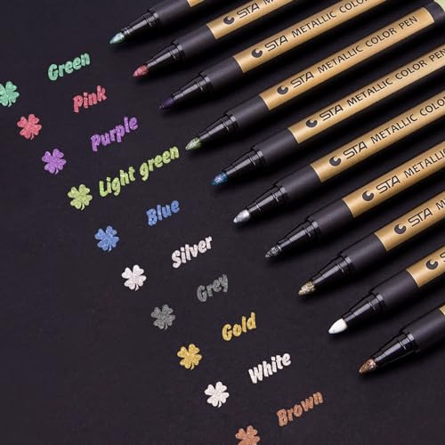 VAKKI Pennarelli in metallo, pennarello in metallo, 10 colori metallizzati, per proiettile, album fotografico, Scrapbooking Scrivere su ciottoli, legno, tessuto