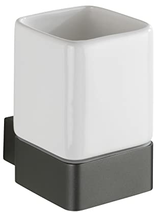 WENKO Gobelet à Dents Montella - Porte-brosses à Dents à Visser, Inoxydable, Aluminium, 7.3 x 10.4 x 10.2 cm, Anthracite