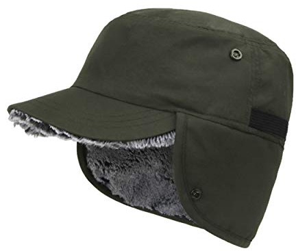 Magracy Cappello da baseball invernale da uomo per esterni con visiera, caldo, cappello con paraorecchie da cacciatore, cappello da caccia, Verde militare, Taglia unica