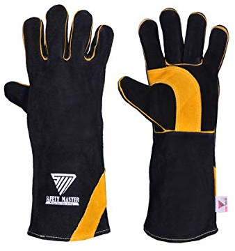 SAFETY MASTER Safety Protective Heavy Duty Welding Gloves, Extreme Heat & Fire Resistant Leather Thorn Proof Thickening Gauntlets with Kevlar Stitching. Colour: Black (40 cm)