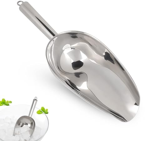 Agatige Stainless Steel Ice Scoop, 24oz Metal Sweet Food Scoop Trapezoid Shape All Purpose Scoop with Flat Bottom Ice Shovel Scooper for Flour Bar Barbecue Ice Bucket Kitchen Buffet Party (38oz)