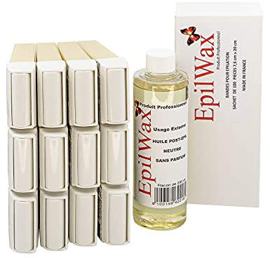 EpilWax - Nachfüllpackung mit: 12 Roll-on-Patronen mit Honig, 1 Packung mit 100 Vliesstreifen zur Haarentfernung und 1 Flasche mit 250 ml neutralem Öl nach der Haarentfernung (Vanille)