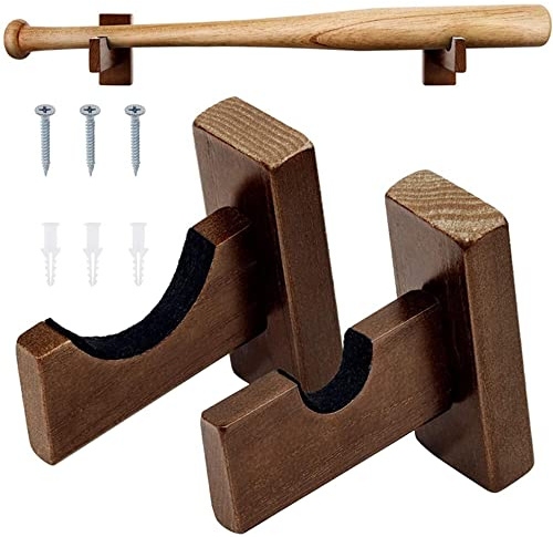 Lxoraziy Baseball Bat Wall Mount, 2 Pieces Softball Bat Wall Mount, Baseball Bat Horizontal Rack Bracket with Felt Liner Wall Mount for Baseball, Softball, Hockey Stick Display Case (Brown)