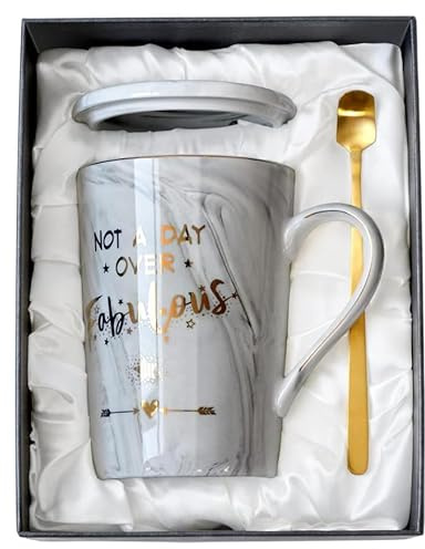 Fathers Day Birthday Gifts for Men, Gift for Friend, Dad, Mum, Teacher | 14Oz Grey Marble Coffee Mug, Not A Day Over Fabulous Mug, Dishwasher and Microwave Safe, Elegant Gift Boxed