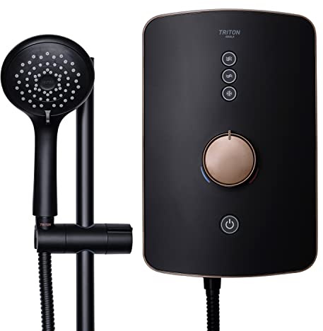 Triton Showers Amala Metallic | Shower Electric | 8.5 KW I Black I Brushed Copper I Electrical Showers | with Showerhead and Anti Twist Hose | Best Electric Shower Units for Bathrooms
