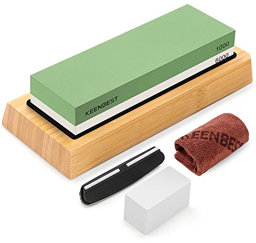 Whetstone 1000 6000 Grit Kitchen Knife Sharpening Stones 2 Side Water Wet Stone Sharpener Kit Japanese Wetstone Knives Sharpeners Waterstone Whet Stone Anti-slip Base Angle Guide User Guidebook