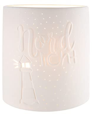 GILDE Deko Tischlampe Leuchte Nordlicht - maritim mit Leuchtturm -Porzellan, weiss E14 Fassung, max. 40 Watt - Höhe 20, 5 cm, 32315, Weiß