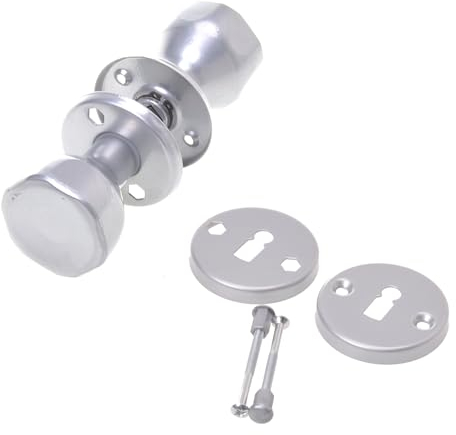 Aqbau® Bouton de porte rotatif avec rosace BB | Bouton de porte | Ensemble complet de boutons de porte avec boulons et vis (argenté)