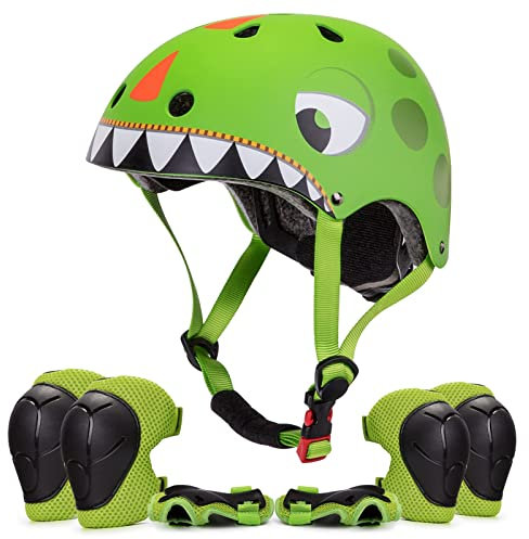 Kids Helmet Boys Girls Lightweight Bike Helmet and Pad sets, Multi-Sport Safety Toys 2 3 4 5 Years Old Children Cartoon Adjustable Elbow Knee Pads Protection Gear for Skateboard Scooter Skating