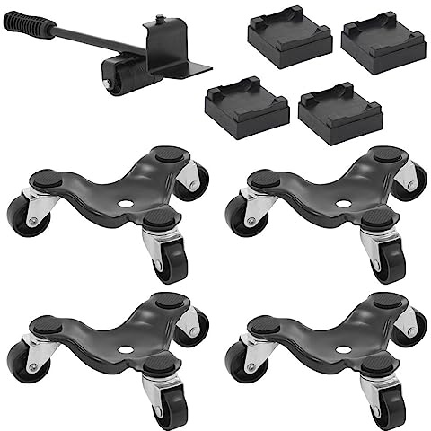 Unibos Steel Tri-Dolly, 3-Wheel Furniture Mover with Lifters, Heavy-Duty Moving Dolly, Swivel Caster, 200 KG Capacity, Black (4 Pack)