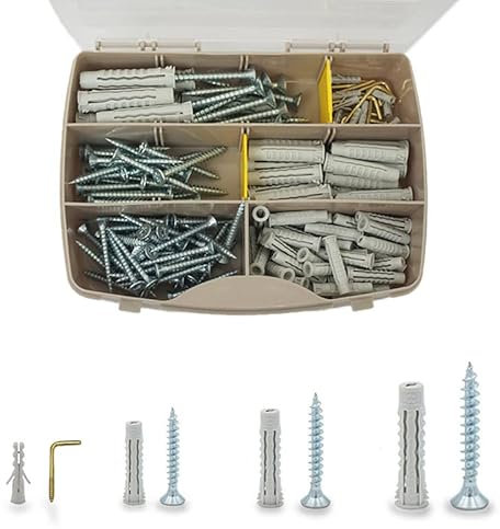 Virsus Kit Valigetta 80 Tasselli a muro in Nylon con viti in acciaio e GANCI, tasselli universali assortiti ad espansione, diverse misure, per Fissaggio kit per muratura, mattoni, cemento